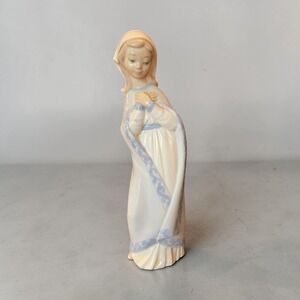 Zaphir Porcelain Virgin Mary Figurine Spain Cream Blue Excellent Glazed Madonna